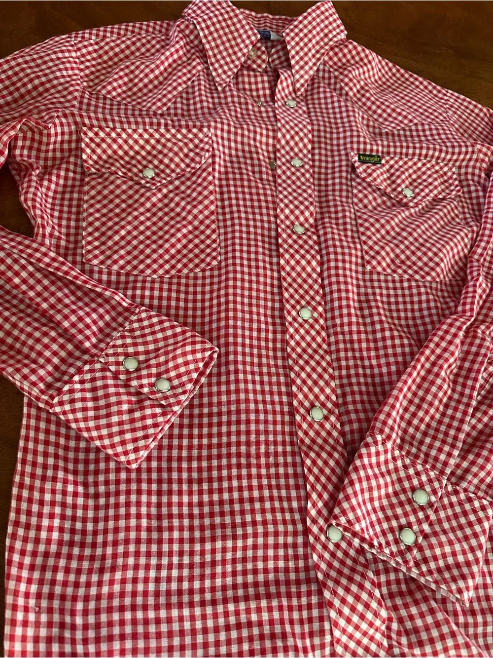 Vintage 70s 80s Wrangler Red Gingham Pearl Snap Western Shirt USA Made M - Picture 1 of 10